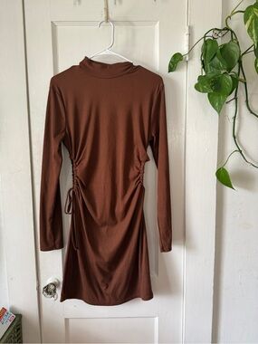 Birch & Stone Long Sleeve Ruched Side Mini Dress in Brown